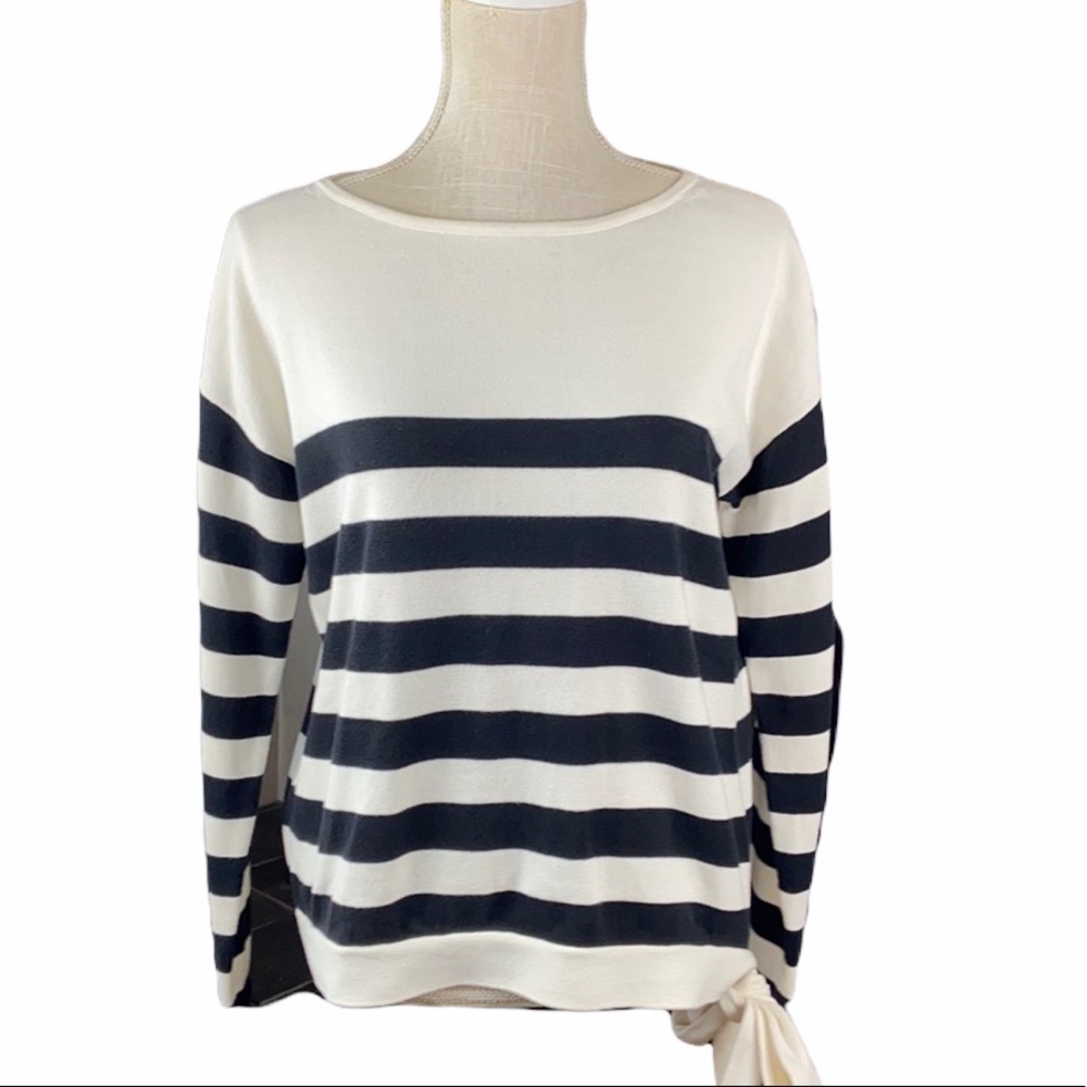 Ann Taylor Sweater Striped Tie Waist M